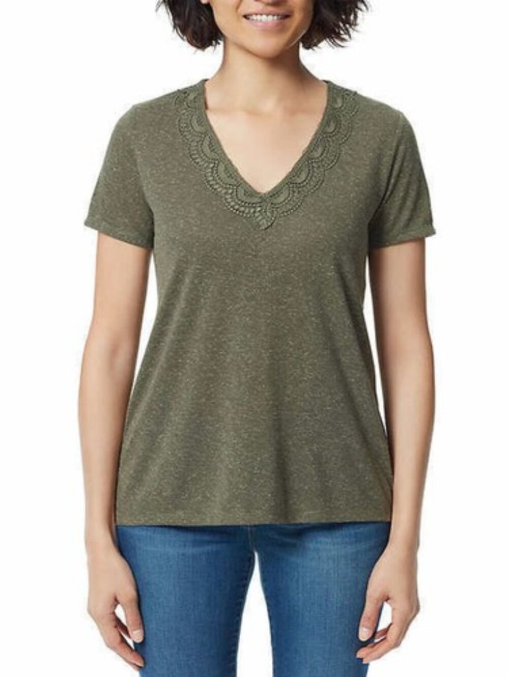 Ella Moss Womens V-Neck Lace Top